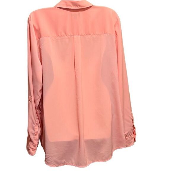 Talbots womens shirt XL peach button front chest pockets roll tab long sleeves - Picture 3 of 10